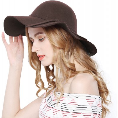 Fedoras Women 100% Wool Wide Brim Cloche Fedora Floppy hat Cap - Coffee - C712O0R83GN $22.62