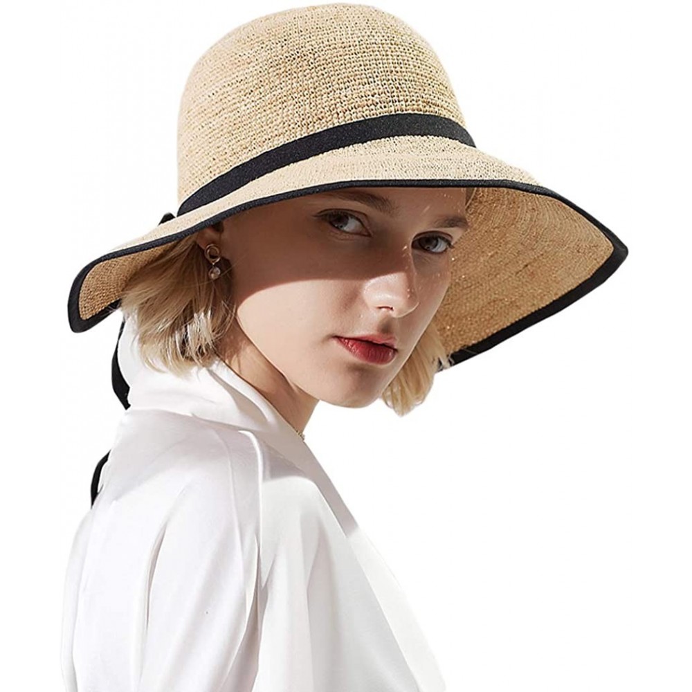 Sun Hats Womens UPF 50+ Wide Brim Panama Straw Hat Foldable Fedora Beach Sun Hat - Beige(0118) - CI18NH4SEA8 $13.64