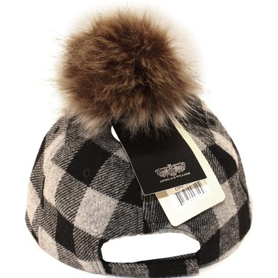 Baseball Caps Buffalo Plaid Baseball Caps with Fuax Fur Pom Pom - Gray - CX12MYXVD2Z $17.22