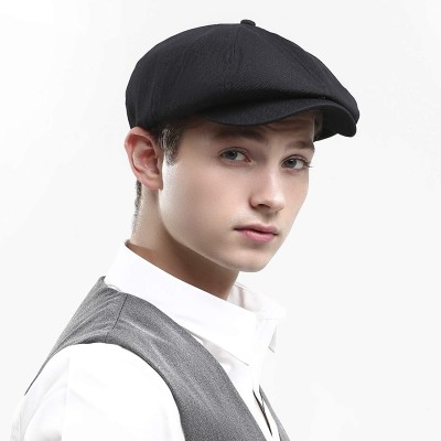 Newsboy Caps Newsboy Hats Men Flat Cap Gatsby Snap Classic Herringbone Twill Vintage 8 Panel Hat - Black - CL19856NQQT $16.62