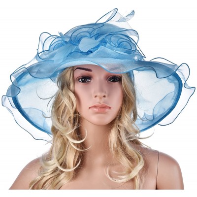 Sun Hats Womens Flower Kentucky Derby Wide Brim Church Dress Sun Hat A341 - Sky Blue - C612KDGQ943 $24.99