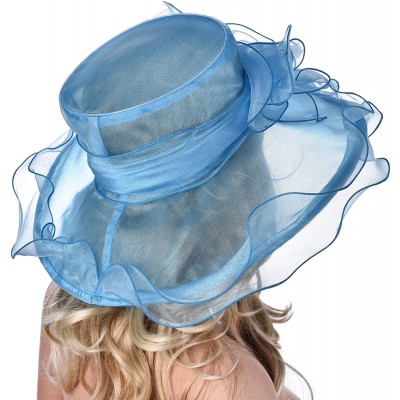 Sun Hats Womens Flower Kentucky Derby Wide Brim Church Dress Sun Hat A341 - Sky Blue - C612KDGQ943 $24.99