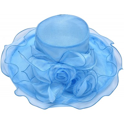 Sun Hats Womens Flower Kentucky Derby Wide Brim Church Dress Sun Hat A341 - Sky Blue - C612KDGQ943 $24.99