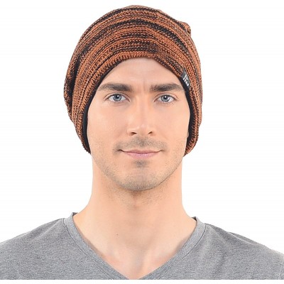 Skullies & Beanies FORBUSITE Knit Slouchy Beanie Hat Skull Cap for Mens Winter Summer - Rust With Black - CV127BBLXQR $13.48