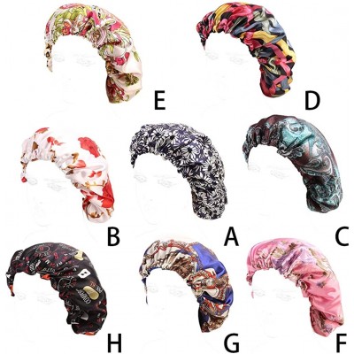 Skullies & Beanies Womens Satin Bonnet Faux Silk Sleep Cap Double Layer Floral Printed Headwear Adjustable Chemo Cap for Hair...