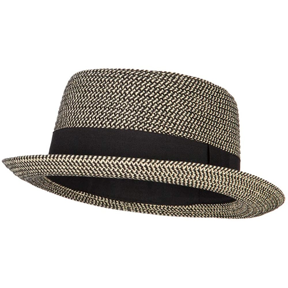 Fedoras Ladies Pork Pie Fedora Hat with Wide Band - Natural Black - CQ18QW5GMKX $22.07