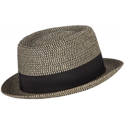 Fedoras Ladies Pork Pie Fedora Hat with Wide Band - Natural Black - CQ18QW5GMKX $22.07