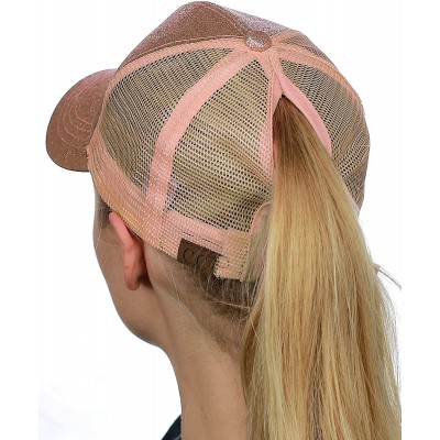 Baseball Caps Ponycap Messy High Bun Ponytail Adjustable Glitter Mesh Trucker Baseball Cap - Rose Gold - C818EIXHIWU $16.31