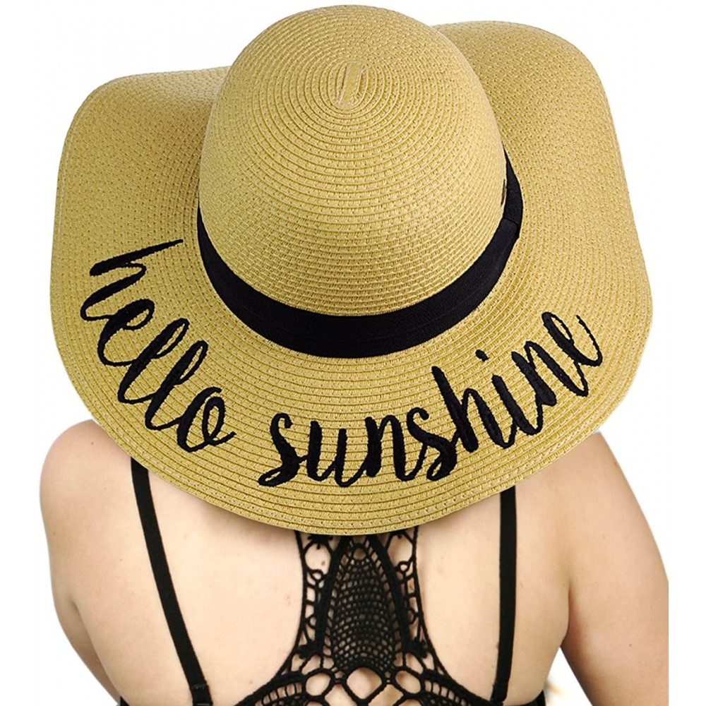 Sun Hats Women's Paper Weaved Crushable Beach Embroidered Quote Floppy Brim Sun Hat - CX17XQ66HOO $14.49