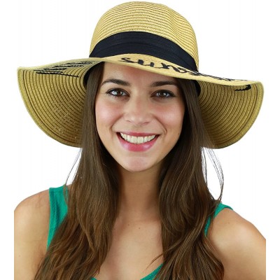 Sun Hats Women's Paper Weaved Crushable Beach Embroidered Quote Floppy Brim Sun Hat - CX17XQ66HOO $14.49