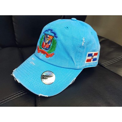 Baseball Caps Adjustable Vintage Cap Dominican Republic RD and Shield - Vintage Neon Aqua/Full Color - CZ18WYLCSEZ $22.29