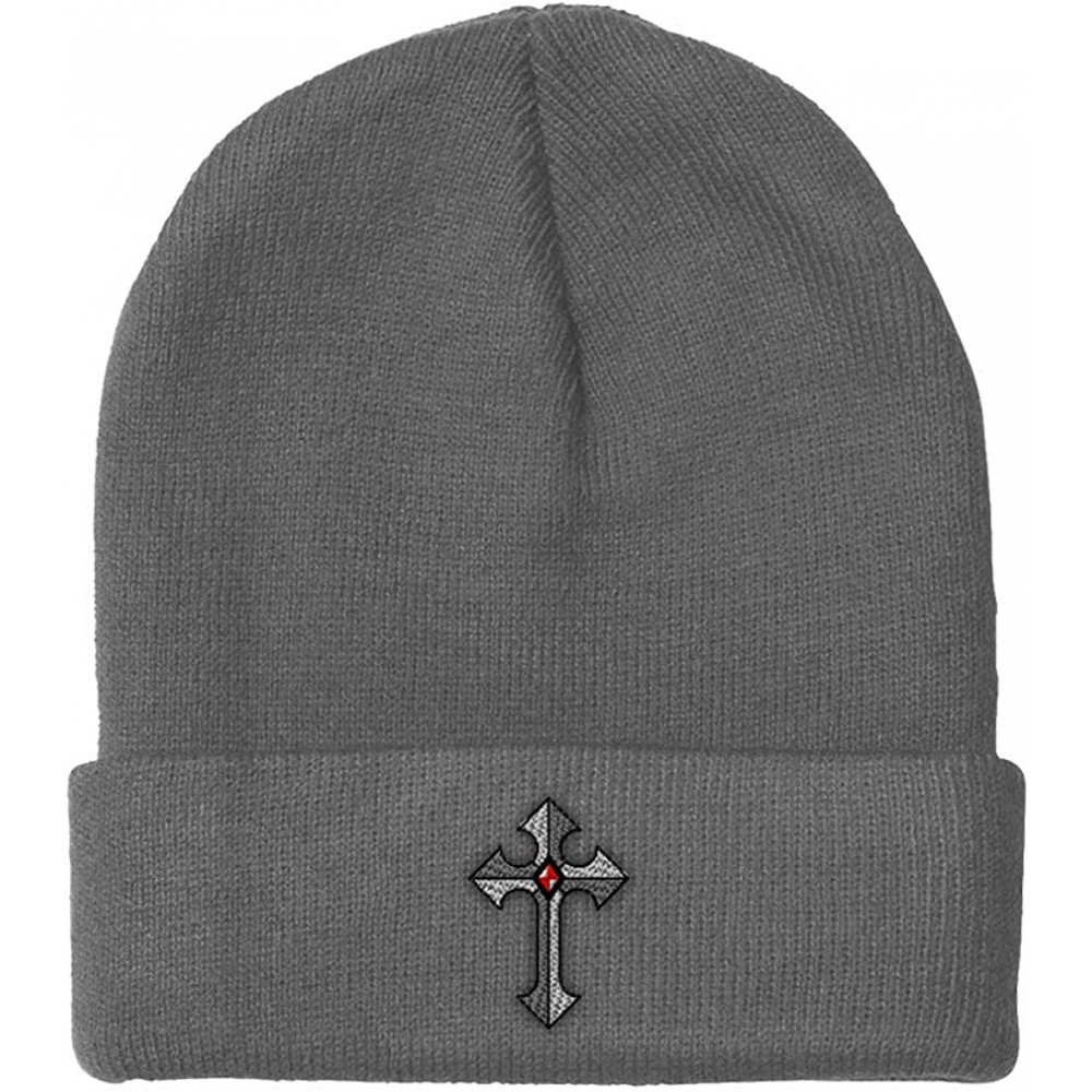 Skullies & Beanies Custom Beanie for Men & Women Religious Gothic Cross Embroidery Skull Cap Hat - Light Grey - CC18ZS3N06K $...