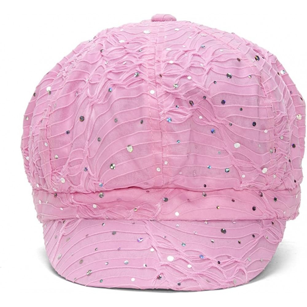 Newsboy Caps Women's Glitter Sequin Trim Newsboy Style Relaxed Fit Hat Cap - Pink - CR184INLQ56 $9.13