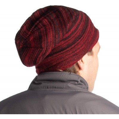 Skullies & Beanies Mens Beanie Hat Long Slouchy Striped Ribbed Knit Hat Lightweight Thick - Red/Black - CA188LKKG8G $7.44