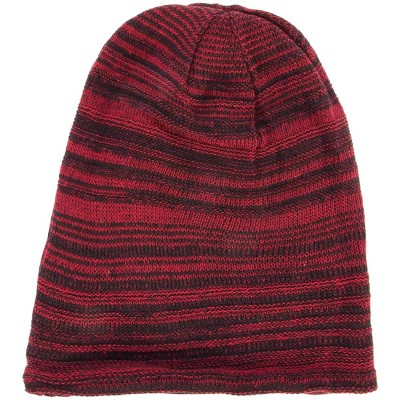 Skullies & Beanies Mens Beanie Hat Long Slouchy Striped Ribbed Knit Hat Lightweight Thick - Red/Black - CA188LKKG8G $7.44