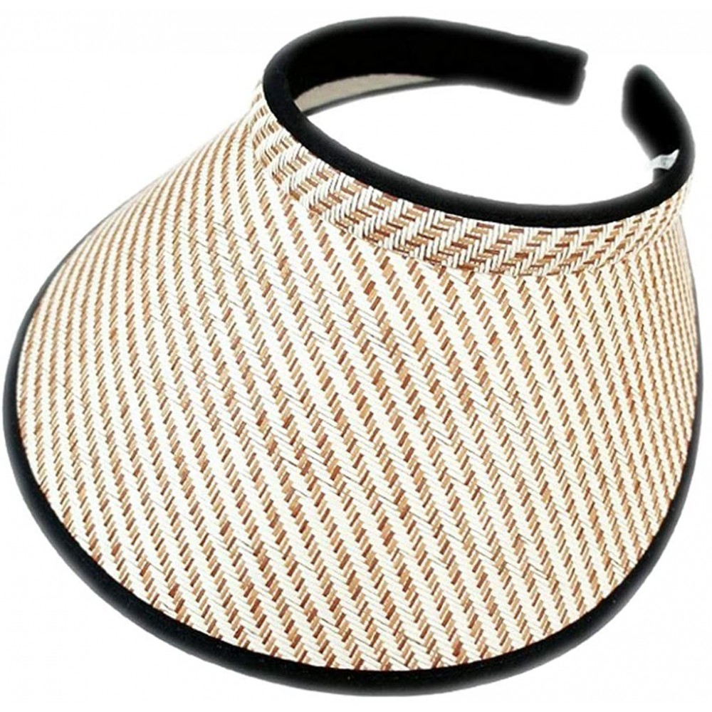 Sun Hats Wide Weave Design Paper Straw Push On Clip On Sun Visor Hat Sun Protection - Tan - CU12HRUE27T $24.59