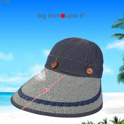 Sun Hats Sun Hats for Women-Wide Brim UV Sun Protection Removable Crown Straw Cap - Grey - CU18UG6LO03 $10.54