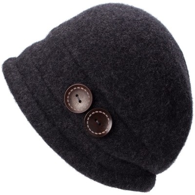 Bucket Hats New Womens 100% Wool Slouchy Wrinkle Button Winter Bucket Cloche Hat T178 - Dark Gray - CA188064XTE $12.89