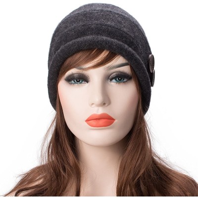 Bucket Hats New Womens 100% Wool Slouchy Wrinkle Button Winter Bucket Cloche Hat T178 - Dark Gray - CA188064XTE $12.89