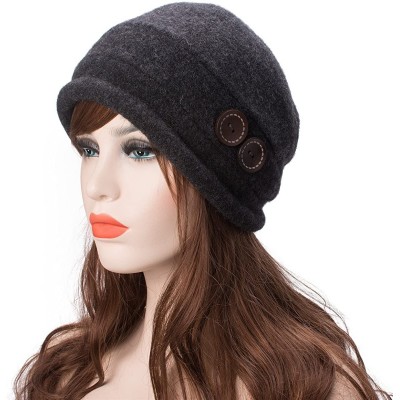 Bucket Hats New Womens 100% Wool Slouchy Wrinkle Button Winter Bucket Cloche Hat T178 - Dark Gray - CA188064XTE $12.89