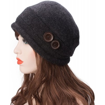 Bucket Hats New Womens 100% Wool Slouchy Wrinkle Button Winter Bucket Cloche Hat T178 - Dark Gray - CA188064XTE $12.89