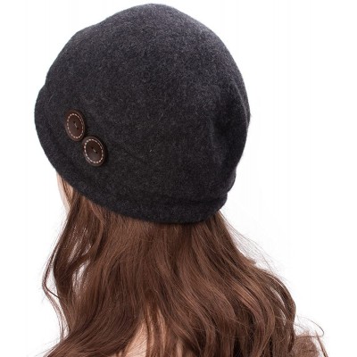 Bucket Hats New Womens 100% Wool Slouchy Wrinkle Button Winter Bucket Cloche Hat T178 - Dark Gray - CA188064XTE $12.89