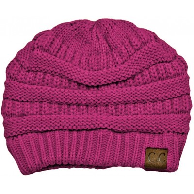 Skullies & Beanies Hot Pink Thick Slouchy Knit Oversized Beanie Cap Hat - CR11HU4BNED $11.98