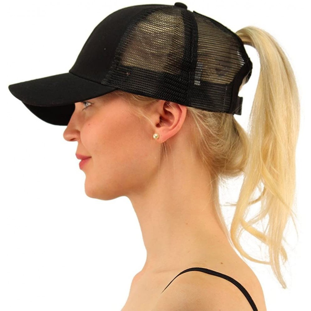 Baseball Caps Women Girls Ponytail Cap Messy Buns Trucker Plain Baseball Dad Hat Adjustable - Black - CC18CYH26D0 $11.96