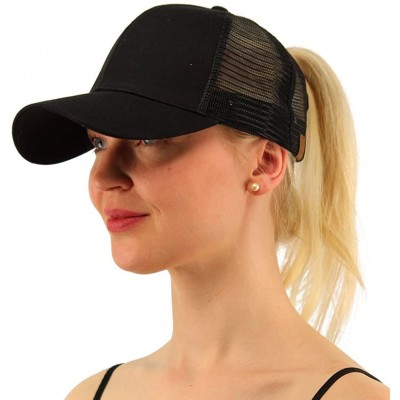 Baseball Caps Women Girls Ponytail Cap Messy Buns Trucker Plain Baseball Dad Hat Adjustable - Black - CC18CYH26D0 $11.96