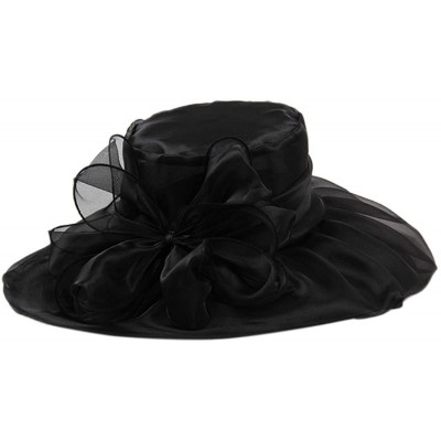 Sun Hats Women's Colorful Organza Kentucky Wide Brim Bow Derby Sun Hat - Black - CZ12GSWKQGX $10.25