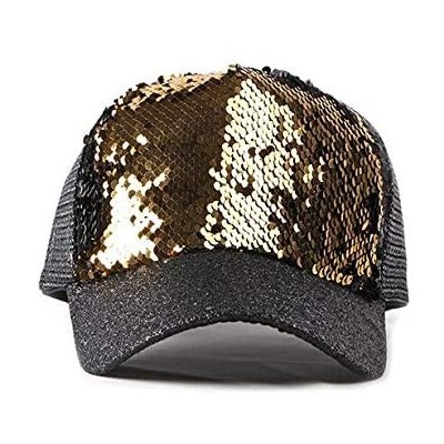 Baseball Caps Reversible Sequin-Hat Baseball for Women Mesh Trucker Hat - Sequined Gold - C218SXTT5EK $7.86