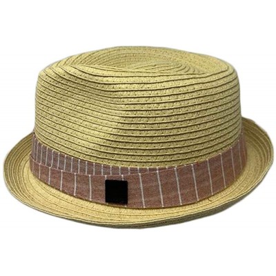 Fedoras Men Women Unisex Cool Summer Straw Upbrim Roll Up Fedora Hat Cap - Ht7803tan(l/Xl) - CE18WQC0IQ5 $12.89