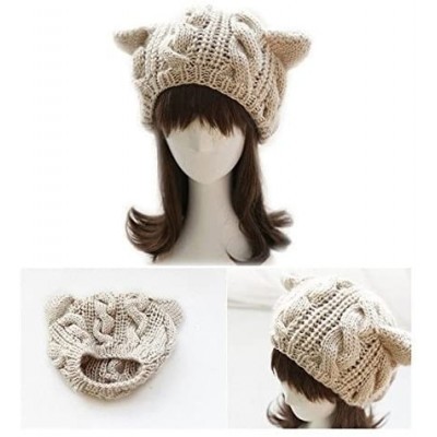 Skullies & Beanies Women Winter Knit Hats- Women Warm Stretch Pom Pom Beanie Caps - Beige - C9186SZ6Q48 $8.28