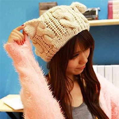 Skullies & Beanies Women Winter Knit Hats- Women Warm Stretch Pom Pom Beanie Caps - Beige - C9186SZ6Q48 $8.28