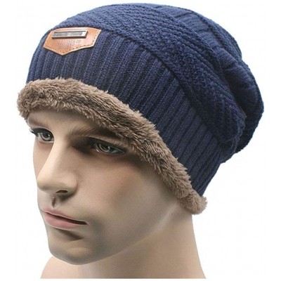 Skullies & Beanies Men's Winter Knit Skull Cap Wool Warm Slouchy Beanies Hat Scarf Set - Blue - C512NBA3NMS $7.45