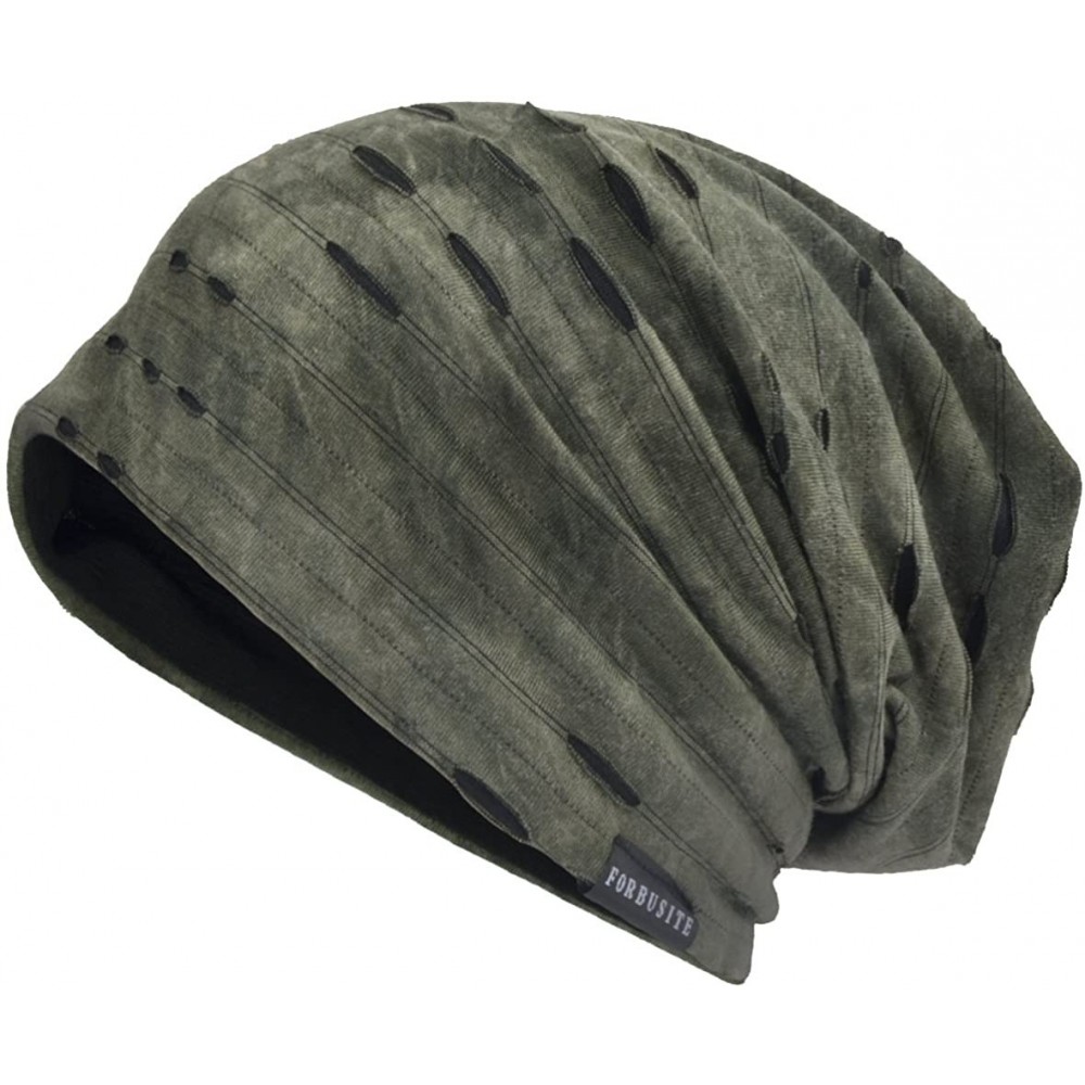 Skullies & Beanies Men's Chic Striped Thin Baggy Slouch Summer Beanie Skull Cap Hat - 9c-green - C118E6XRCO7 $14.09