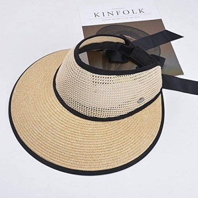 Sun Hats Women's Wide Brim Straw Sun Visor Roll-Up Foldable Sunshad Cap Beach Open Top Hat with Ribbon Binding - C718SM8CNX0 ...