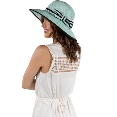 Sun Hats Ladies Women Straw Panama Summer Beach Sun Hat Trilby Fedora w- Bow Band - Teal - C417YQY3G68 $11.14