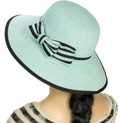 Sun Hats Ladies Women Straw Panama Summer Beach Sun Hat Trilby Fedora w- Bow Band - Teal - C417YQY3G68 $11.14