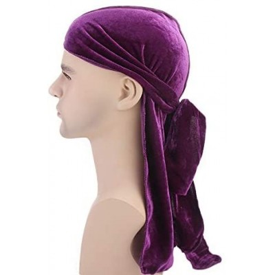 Skullies & Beanies Unisex Velvet Deluxe Durag for 360 Waves Headwraps Extra Long-Tail Straps Du-RAG - Velvet Black + Purple -...