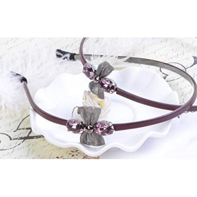 Headbands Cute Ribbon with Rhinestones Hairband Hair Hoop for Girls Women(Wine red） - Wine red - CD18LMR5E9G $14.47