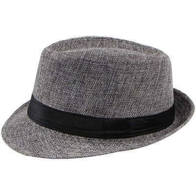 Fedoras Simplicity Panama Style Men's Summer Beach Sun Hat Jazz Hat Solid Color - Dark Gray - C418SGDSH98 $16.23