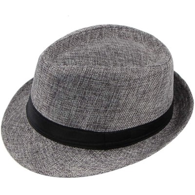 Fedoras Simplicity Panama Style Men's Summer Beach Sun Hat Jazz Hat Solid Color - Dark Gray - C418SGDSH98 $16.23