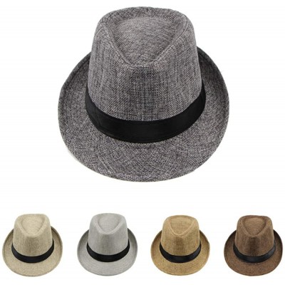 Fedoras Simplicity Panama Style Men's Summer Beach Sun Hat Jazz Hat Solid Color - Dark Gray - C418SGDSH98 $16.23