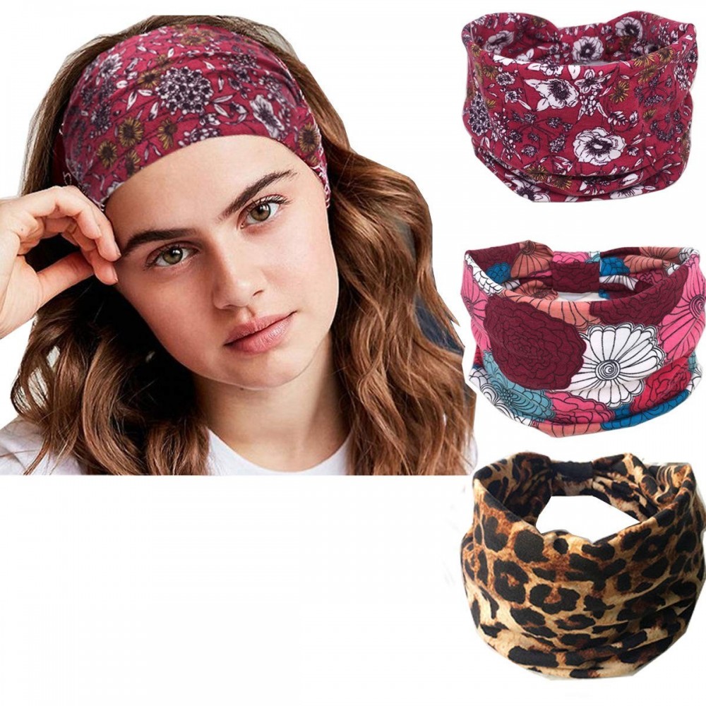 Headbands 3 Pack Women Wide Elastic Turban Head Wrap Headband Sports yoga Hair Band SK02-01 - 3 Pack(A01) - CC18UNQ7MQW $13.20