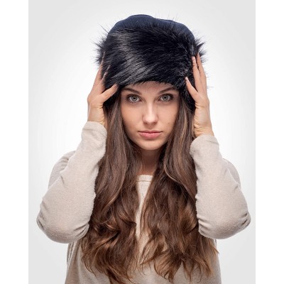 Bomber Hats Faux Fur Trimmed Winter Hat for Women - Classy Russian Hat with Fleece - Navy Blue - Black Fox - CC192L9TXAN $26.00