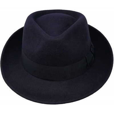 Fedoras Premium Doyle - Teardrop Fedora Hat - 100% Wool Felt - Crushable for Travel - Water Resistant - Unisex - Navy - C7180...