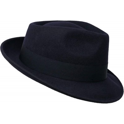 Fedoras Premium Doyle - Teardrop Fedora Hat - 100% Wool Felt - Crushable for Travel - Water Resistant - Unisex - Navy - C7180...