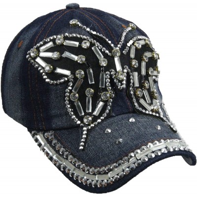 Baseball Caps Jewel Studded Baseball Cap Bling Rhinestone Fashion Hip Hop Party Jean Denim Hat - Butterfly - Black - CB18WDHR...