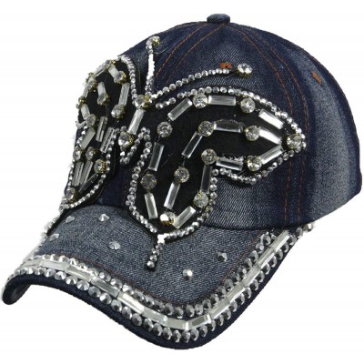 Baseball Caps Jewel Studded Baseball Cap Bling Rhinestone Fashion Hip Hop Party Jean Denim Hat - Butterfly - Black - CB18WDHR...